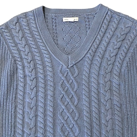 Aeropostale Cropped Cable Knit Sweater Blue M Slouchy Preppy Y2K Style Academia - Picture 3 of 8